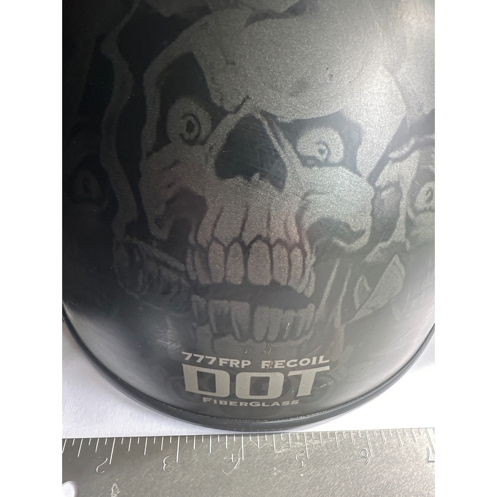 777 FRP Recoil DOT Fiberglass Half Helmet Matte Black Skull Ghosted Graphic XS